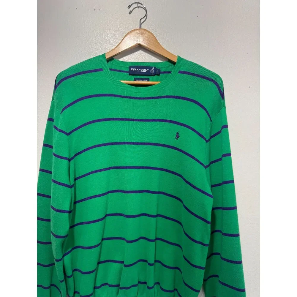 Polo Golf Ralph Lauren sweater 100% pima cotton sport kelly green stripes men L